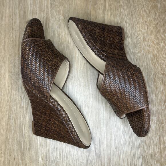 Veronica Beard Women’s 9 Sandals Dali Raffia Leather Wedge Brown Shoes Open Toe - Picture 6 of 9